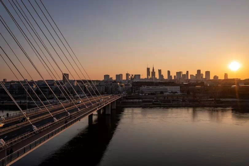 Swietokrzyski bridge over Vistula river in Warsaw